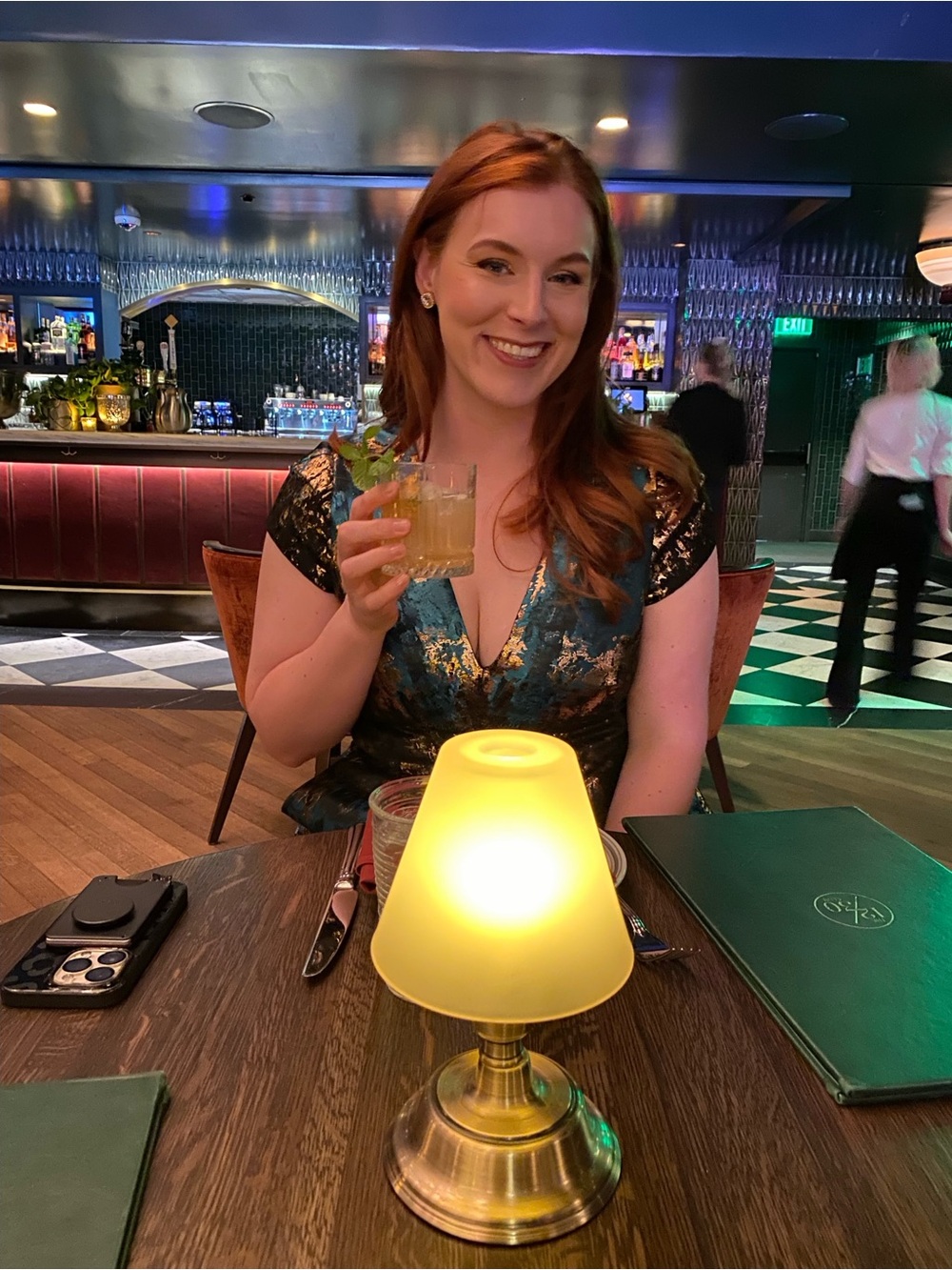 Teal and Bronze Metallic Fit & Flare Cocktail Dress - Picture 4 of 4